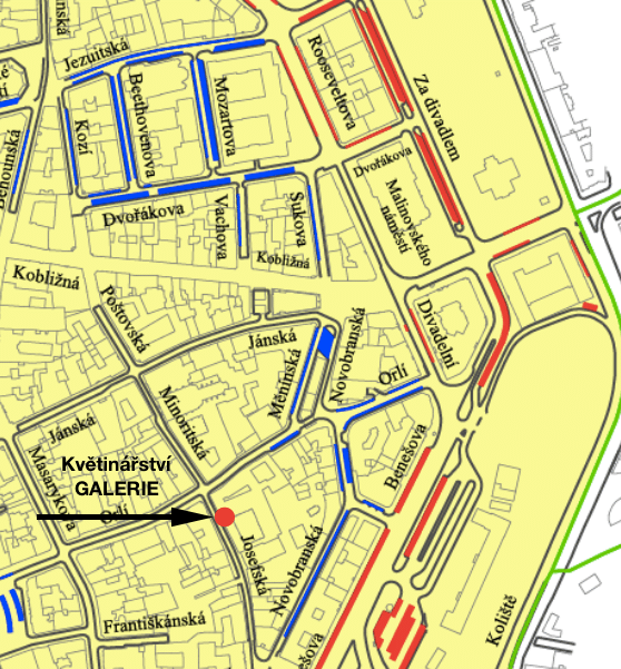 Mapa parkování poblíž květinářství - Brno centrum